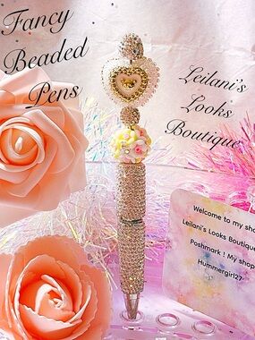 Fancy beaded pen/gifts/girly/white teddy bear heart/flower beads/